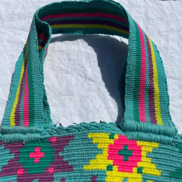 NEW Turquoise Star Flower Woven Beach Shoulder Bag - Picture 8 of 10